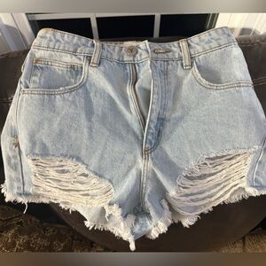 Abrand Blue Jean Shorts with Distressed Details